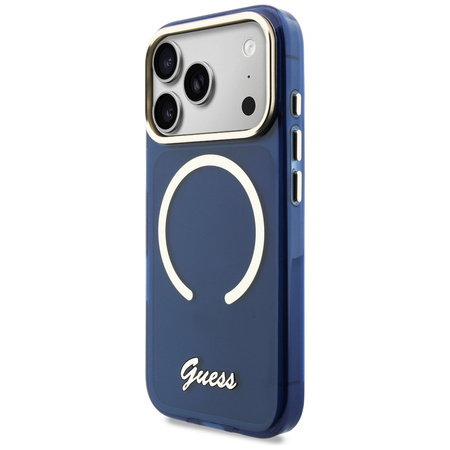 Etui Guess IML Script Metal MagSafe do   iPhone 17 Pro Max niebieski