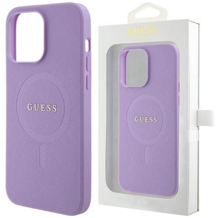 Etui Guess Saffiano MagSafe do iPhone 15 Plus - fioletowe