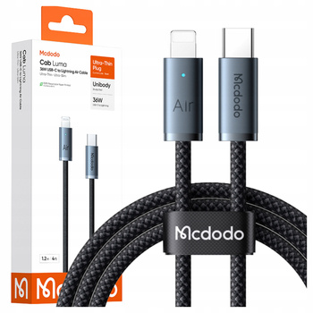 MCDODO KABEL USB-C LIGHTNING SZYBKIE ŁADOWANIE USB TYP C 36W 1M LED CZARNY