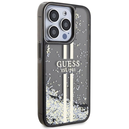 Etui Guess Liquid Glitter Gold Stripes na iPhone 15 Pro Max - czarne