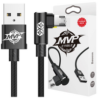 Baseus MVP Elbow Type dwustronny kątowy kabel przewód z bocznym wtykiem micro USB 2m 1.5A czarny (CAMMVP-B01)