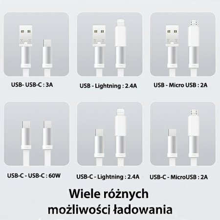 USAMS ZESTAW KABLI 3W1 DO TELEFONÓW SAMSUNG XIAOMI LG SZYBKIE ŁADOWANIE 60W