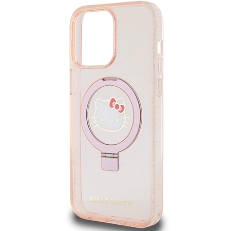 Etui Hello Kitty Ring Stand Glitter Electrop Logo MagSafe na iPhone 15 Pro Max - różowe
