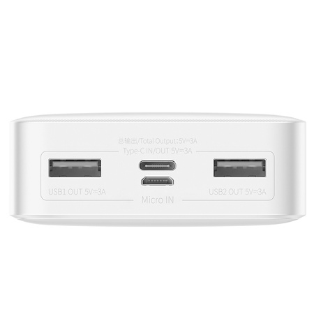Baseus Bipow powerbank z szybkim ładowaniem 20000mAh 15W biały (Overseas Edition) + kabel USB-A - Micro USB 0.25m biały (PPBD050102)