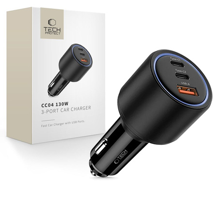 TECH-PROTECT CC04 ŁADOWARKA SAMOCHODOWA 3-PORTOWA DO TELEFONÓW PD130W QC3.0