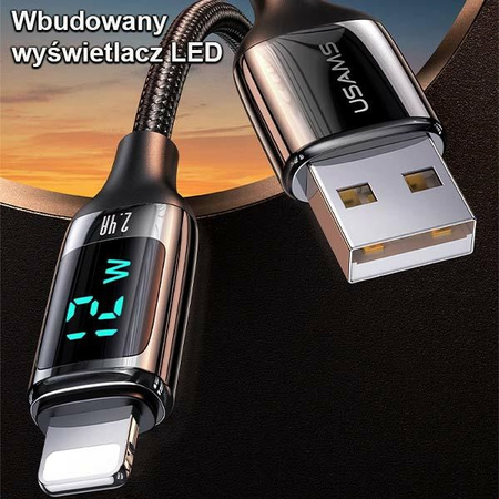 USAMS Kabel pleciony U78 lightning 1.2mLED 2.4A Fast Charging czarny/black SJ543USB01 (US-SJ543)