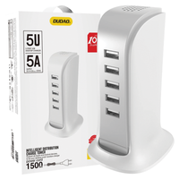 DUDAO ŁADOWARKA 5X USB DO TELEFONÓW EU Z WBUDETNYM KABLEM SIECIOWYM BIAŁA