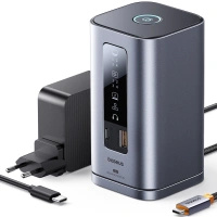 Stacja dokująca Baseus Spacemate RD1 hub 11w1 USB-C - 2xHDMI 4K@60Hz 2xDP 4K@60Hz 2xUSB-A 10Gb/s USB-C 10Gb/s RJ45 USB-A 480Mb/s USB-C PD mini jack 3.5mm ładowarka EU - szara