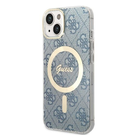 Guess zestaw ładowarka MagSafe + etui do iPhone 14 6,1" niebieskie 4G Print (GUBPP14SH4EACSB)