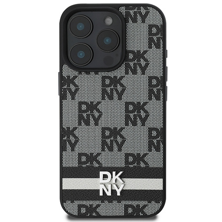 DKNY ETUI HARDCASE DO IPHONE 16 PRO 6.3 WZÓR W KRATKĘ Z PASKAMI DRUKOWANYMI