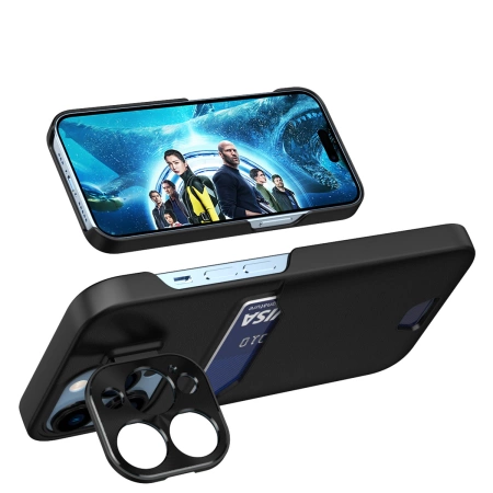 Leather Stand Case etui do iPhone 14 pokrowiec portfel na kartę z podstawką czarne