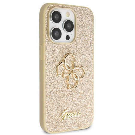 Etui Guess GUHCP14LHG4SGD na iPhone 14 Pro - złote Glitter Script Big 4G