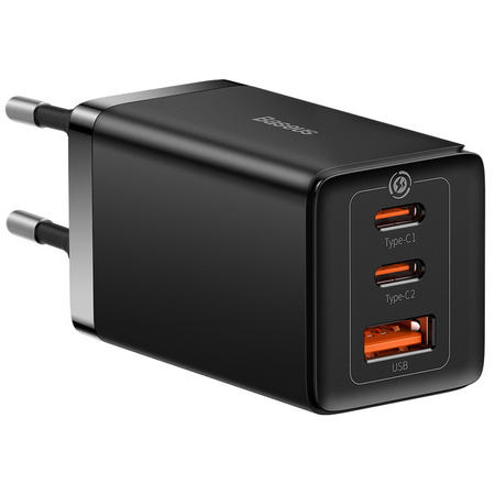 Szybka ładowarka sieciowa GaN 2xUSB C 1xUSB 65W Baseus GaN5 Pro + kabel USB C - USB C 100W - czarna