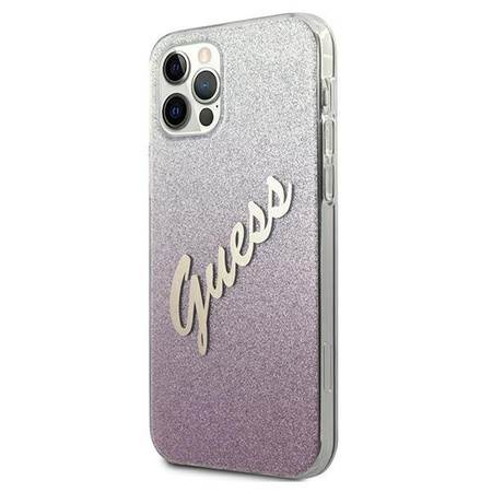 Guess GUHCP12MPCUGLSPI iPhone 12/12 Pro 6,1" różowy/pink hardcase Glitter Gradient Script