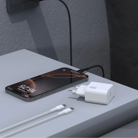 Ładowarka sieciowa Dudao A27CEU PD 25W GaN SB-C z kablem USB-C - biała