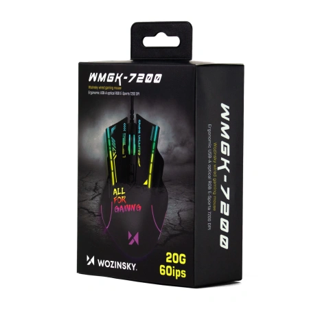 Mysz przewodowa Wozinsky WMGK-7200 gamingowa optyczna 7200 DPI - czarna