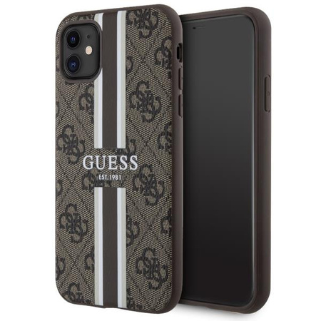 Etui Guess GUHMN61P4RPSW na iPhone 11 / Xr - brązowe 4G Printed Stripes MagSafe