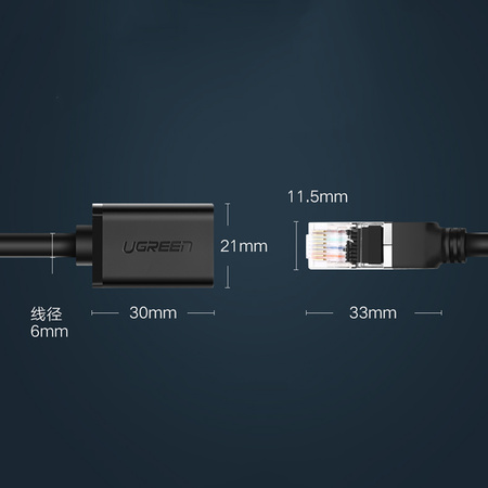 Ugreen przedłużacz kabel sieciowy internetowy Ethernet patchcord RJ45 F/UTP Cat. 6 1000Mb/s 0.5m czarny (NW112)