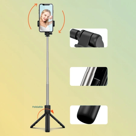 HURTEL SELFIE STICK TELESKOPOWY TRIPOD DO TELEFONÓW 0.7M CZARNY KOMPAKTOWY