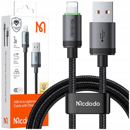 MCDODO ŁADOWARKA KABEL USB LIGHTNING SZYBKIEGO ŁADOWANIA DO IPHONE 1M LED