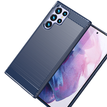 Carbon Case etui Samsung Galaxy S23 Ultra elastyczny silikonowy karbonowy pokrowiec niebieskie