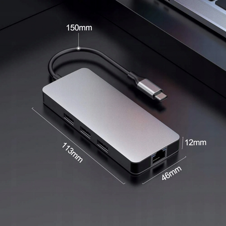 Adapter do laptopa CO2, Hub 9w1, USB-C, HDMI ,4K, karta SD , karta Micro SD, Ethernet Gigabit, Jack 3,5 mm, Space gray 0044