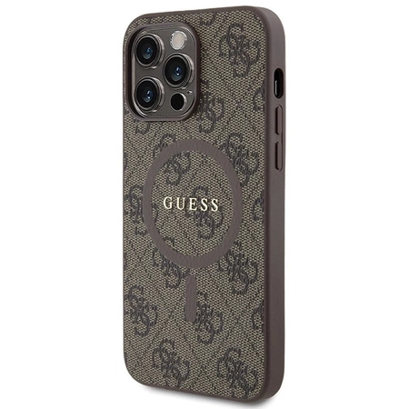 Etui Guess 4G Collection Leather Metal Logo MagSafe na iPhone 14 Pro Max - brązowe