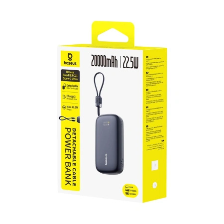 Powerbank Baseus EnerFill FC21 Qpow 3 Ultra 20000mAh 22.5W z wyświetlaczem z dołączonym kablem - czarny