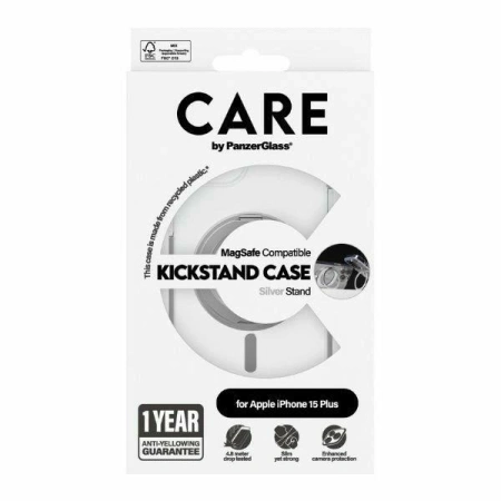 Etui CARE by PanzerGlass Kickstand Case MagSafe na iPhone 15 Plus - srebrne