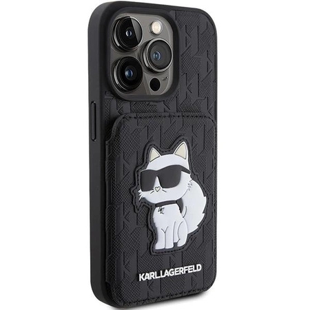 Etui Karl Lagerfeld Saffiano Cardslots and Stand Monogram Choupette do iPhone 15 Pro - czarne