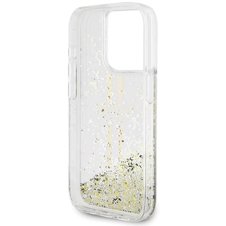 Etui Guess Liquid Glitter Gold Stripes na iPhone 15 Pro - przezroczyste