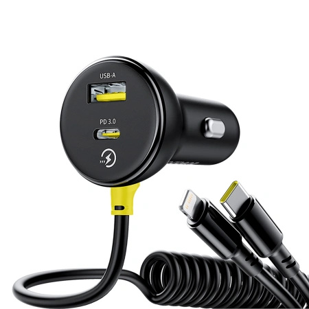 BASEUS ŁADOWARKA SAMOCHODOWA CIRCULAR 60W Z USB-A USB-C DO LIGHTNING
