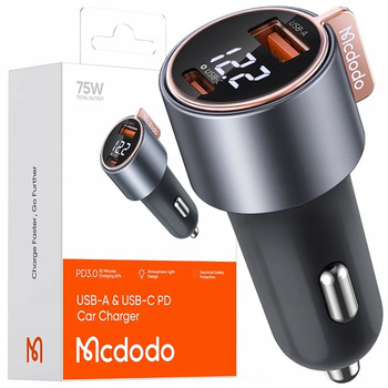 MCDODO POWERFUL FAST CAR CHARGER WITH METER 2X USB USB-C 75W LED