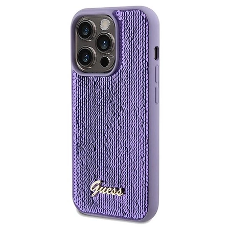 Etui Guess Sequin Script Metal na iPhone 14 Pro Max - fioletowe