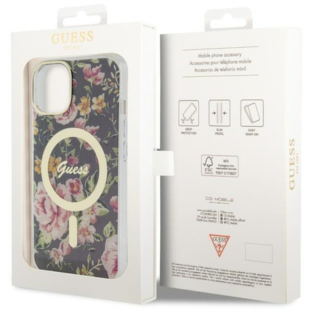 Etui Guess GUHMP14MHCFWSK na iPhone 14 Plus 6.7" - czarne Flower MagSafe