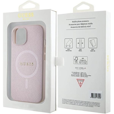 Etui Guess Saffiano MagSafe do iPhone 15 Plus - różowe