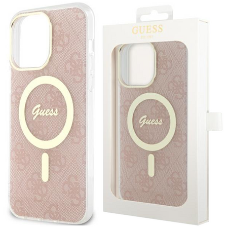 Etui Guess GUHMP14LH4STP na iPhone 14 Pro - różowe 4G MagSafe