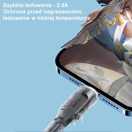 USAMS KABEL DO LIGHTNING 2,4A DO IPHONE 12 13 14 15 1,2M DŁUGOŚĆ FAST