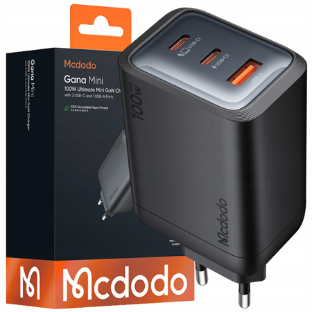 MCDODO ŁADOWARKA SIECIOWA ZASILACZ KOSTKA 3X USB-C PD USB 100W CZARNA