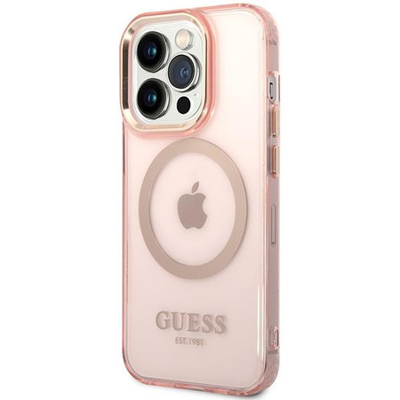 Etui Guess GUHMP14XHTCMP na iPhone 14 Pro Max - różowe Gold Outline Translucent MagSafe
