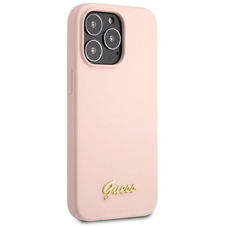 Etui Guess GUHCP13XLSLMGLP na iPhone 13 Pro Max 6.7" jasnoróżowy/light pink hardcase Silicone Script Gold Logo