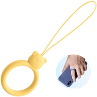 Silikonowa smycz do telefonu zawieszka miś niedźwiadek ring na palec żółty
