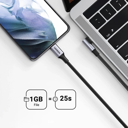 Kabel kątowy Ugreen US334 USB-C / USB-C 90º 480Mb/s 2m - czarny