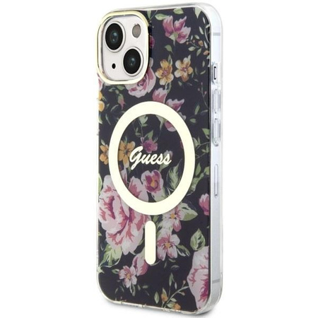 Etui Guess GUHMP14SHCFWSK na iPhone 14 - czarne Flower MagSafe