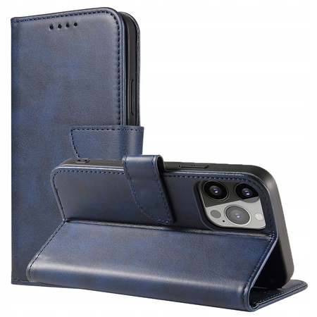 Etui portfel z klapką podstawką do iPhone 15 Pro Max Magnet Case - niebieskie