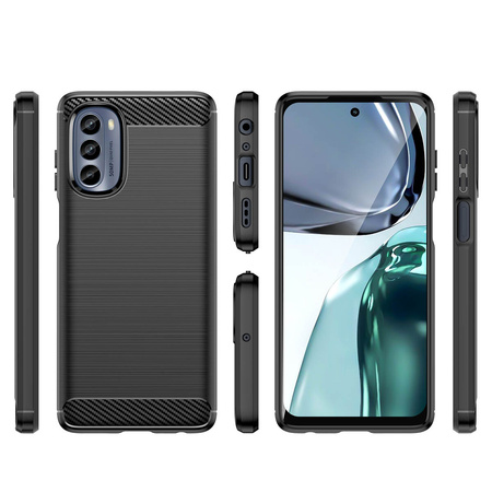 Carbon Case etui do Motorola Moto G62 5G elastyczny silikonowy karbonowy pokrowiec czarne