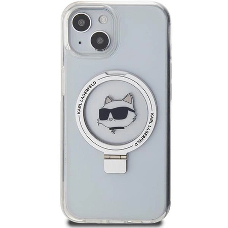 Etui Karl Lagerfeld Ring Stand Choupette Head MagSafe do iPhone 15 - białe