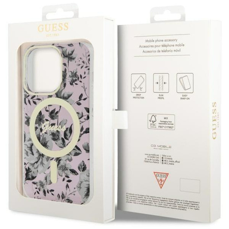 Etui Guess GUHMP14LHCFWSP na iPhone 14 Pro - różowe Flower MagSafe