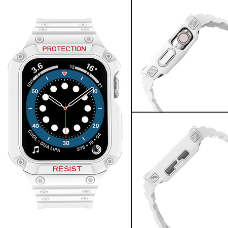 Protect Strap Band opaska z etui do Apple Watch 7 / 6 / 5 / 4 / 3 / 2 / SE (45 / 44 / 42mm) obudowa pancerny pokrowiec na zegarek biały