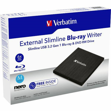 Verbatim Zewnętrzna nagrywarka SlimlineBlu-ray + kabel USB 3.0 czarny/black 43890